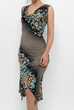 Load image into Gallery viewer, Vintage x Black Teal Floral Midi Dress (S, M)