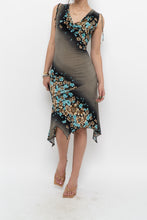 Load image into Gallery viewer, Vintage x Black Teal Floral Midi Dress (S, M)