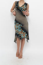 Load image into Gallery viewer, Vintage x Black Teal Floral Midi Dress (S, M)