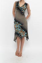 Load image into Gallery viewer, Vintage x Black Teal Floral Midi Dress (S, M)
