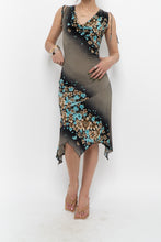 Load image into Gallery viewer, Vintage x Black Teal Floral Midi Dress (S, M)