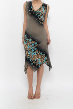 Load image into Gallery viewer, Vintage x Black Teal Floral Midi Dress (S, M)