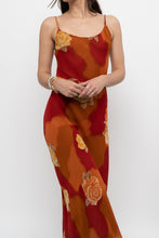 Load image into Gallery viewer, Vintage x Made in India x LE CHATEAU Orange, Red Semi-sheer Floral Maxi Dress (S)