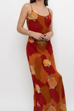 Load image into Gallery viewer, Vintage x Made in India x LE CHATEAU Orange, Red Semi-sheer Floral Maxi Dress (S)