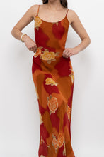 Load image into Gallery viewer, Vintage x Made in India x LE CHATEAU Orange, Red Semi-sheer Floral Maxi Dress (S)