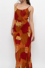 Load image into Gallery viewer, Vintage x Made in India x LE CHATEAU Orange, Red Semi-sheer Floral Maxi Dress (S)