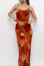 Load image into Gallery viewer, Vintage x Made in India x LE CHATEAU Orange, Red Semi-sheer Floral Maxi Dress (S)