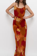Load image into Gallery viewer, Vintage x Made in India x LE CHATEAU Orange, Red Semi-sheer Floral Maxi Dress (S)