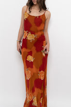 Load image into Gallery viewer, Vintage x Made in India x LE CHATEAU Orange, Red Semi-sheer Floral Maxi Dress (S)
