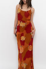 Load image into Gallery viewer, Vintage x Made in India x LE CHATEAU Orange, Red Semi-sheer Floral Maxi Dress (S)