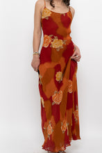 Load image into Gallery viewer, Vintage x Made in India x LE CHATEAU Orange, Red Semi-sheer Floral Maxi Dress (S)