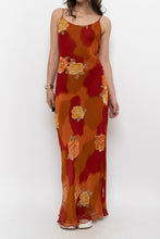 Load image into Gallery viewer, Vintage x Made in India x LE CHATEAU Orange, Red Semi-sheer Floral Maxi Dress (S)