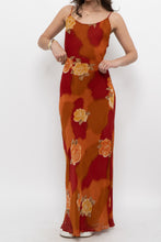 Load image into Gallery viewer, Vintage x Made in India x LE CHATEAU Orange, Red Semi-sheer Floral Maxi Dress (S)