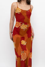 Load image into Gallery viewer, Vintage x Made in India x LE CHATEAU Orange, Red Semi-sheer Floral Maxi Dress (S)