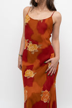Load image into Gallery viewer, Vintage x Made in India x LE CHATEAU Orange, Red Semi-sheer Floral Maxi Dress (S)