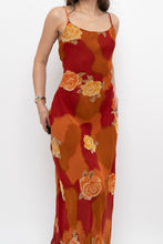 Load image into Gallery viewer, Vintage x Made in India x LE CHATEAU Orange, Red Semi-sheer Floral Maxi Dress (S)