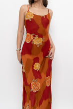 Load image into Gallery viewer, Vintage x Made in India x LE CHATEAU Orange, Red Semi-sheer Floral Maxi Dress (S)