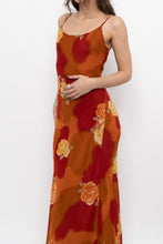 Load image into Gallery viewer, Vintage x Made in India x LE CHATEAU Orange, Red Semi-sheer Floral Maxi Dress (S)