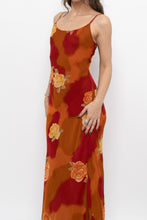 Load image into Gallery viewer, Vintage x Made in India x LE CHATEAU Orange, Red Semi-sheer Floral Maxi Dress (S)