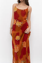 Load image into Gallery viewer, Vintage x Made in India x LE CHATEAU Orange, Red Semi-sheer Floral Maxi Dress (S)