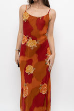Load image into Gallery viewer, Vintage x Made in India x LE CHATEAU Orange, Red Semi-sheer Floral Maxi Dress (S)