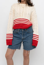 Load image into Gallery viewer, Vintage x Made in Hong Kong x Cream, Red Cropped Cotton Cableknit Sweater (XS-L)