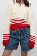 Load image into Gallery viewer, Vintage x Made in Hong Kong x Cream, Red Cropped Cotton Cableknit Sweater (XS-L)