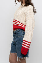 Load image into Gallery viewer, Vintage x Made in Hong Kong x Cream, Red Cropped Cotton Cableknit Sweater (XS-L)