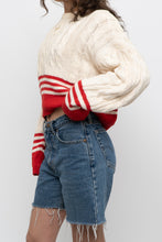Load image into Gallery viewer, Vintage x Made in Hong Kong x Cream, Red Cropped Cotton Cableknit Sweater (XS-L)