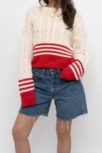 Load image into Gallery viewer, Vintage x Made in Hong Kong x Cream, Red Cropped Cotton Cableknit Sweater (XS-L)