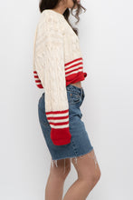 Load image into Gallery viewer, Vintage x Made in Hong Kong x Cream, Red Cropped Cotton Cableknit Sweater (XS-L)
