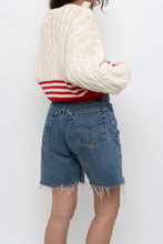 Load image into Gallery viewer, Vintage x Made in Hong Kong x Cream, Red Cropped Cotton Cableknit Sweater (XS-L)