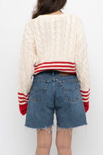 Load image into Gallery viewer, Vintage x Made in Hong Kong x Cream, Red Cropped Cotton Cableknit Sweater (XS-L)