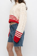Load image into Gallery viewer, Vintage x Made in Hong Kong x Cream, Red Cropped Cotton Cableknit Sweater (XS-L)