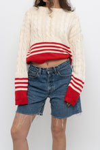 Load image into Gallery viewer, Vintage x Made in Hong Kong x Cream, Red Cropped Cotton Cableknit Sweater (XS-L)