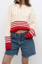 Load image into Gallery viewer, Vintage x Made in Hong Kong x Cream, Red Cropped Cotton Cableknit Sweater (XS-L)