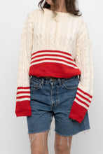 Load image into Gallery viewer, Vintage x Made in Hong Kong x Cream, Red Cropped Cotton Cableknit Sweater (XS-L)