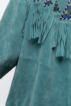 Load image into Gallery viewer, BOB MACKIE x Teal Embroidererd Suede Fringe Jacket (S-L)