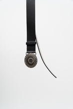 Load image into Gallery viewer, Vintage x Black Leather, Silver Rhinestone Buckle Belt (S, M)