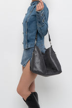 Load image into Gallery viewer, Vintage x Grey, Black Faux Snakeskin Slouch Purse