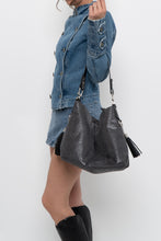 Load image into Gallery viewer, Vintage x Grey, Black Faux Snakeskin Slouch Purse