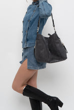 Load image into Gallery viewer, Vintage x Grey, Black Faux Snakeskin Slouch Purse