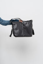 Load image into Gallery viewer, Vintage x Grey, Black Faux Snakeskin Slouch Purse
