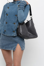 Load image into Gallery viewer, Vintage x Grey, Black Faux Snakeskin Slouch Purse