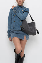 Load image into Gallery viewer, Vintage x Grey, Black Faux Snakeskin Slouch Purse