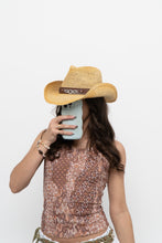 Load image into Gallery viewer, Vintage x Straw Brown Rhinestone Cowboy Hat