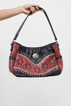 Load image into Gallery viewer, Vintage x Red, Black Rhinestone Leather Western Purse