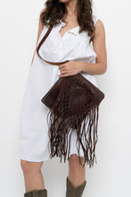 Load image into Gallery viewer, Vintage x Handmade Dark Brown Woven Leather Fringe Purse