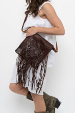 Load image into Gallery viewer, Vintage x Handmade Dark Brown Woven Leather Fringe Purse