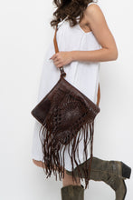 Load image into Gallery viewer, Vintage x Handmade Dark Brown Woven Leather Fringe Purse